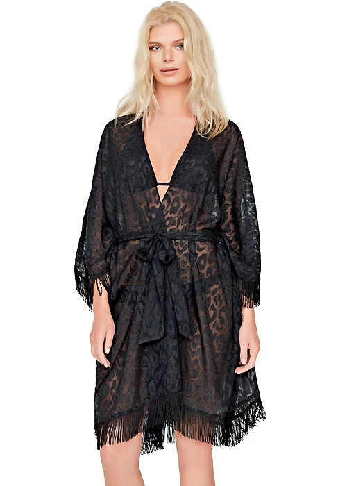 Gottex Jewel Box Black Diamond Open Kimono With Belt 1 Gottex Jewel Box Black Diamond Open Kimono With Belt