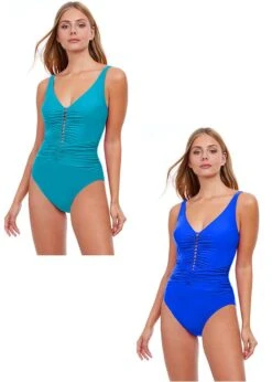 Gottex Profile Tutti Frutti Pleated Waist Swimsuit -Fashion Swimwear Store gx Gottex Profile Tutti Frutti Pleated Waist Swimsuit Turq Cobalt